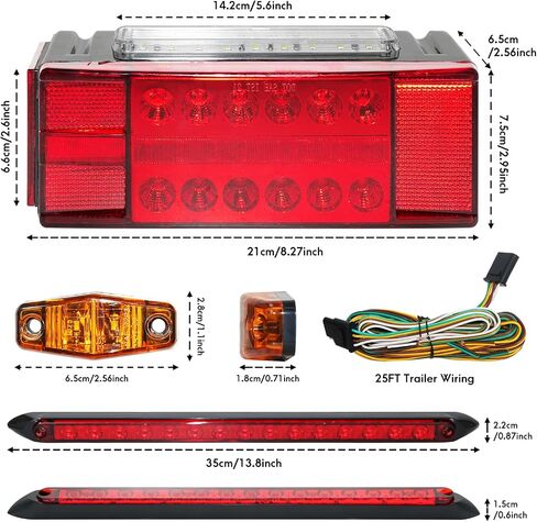مجموعة مصابيح مقطورة القارب، مصابيح خلفية LED للمقطورة IP68 الغاطسة مع شريط ضوء الفرامل الثالث، أضواء علامة جانبية للتوقف، حزام أسلاك بطول 25 قدمًا، DOT FMVSS108 لأكثر من 80 بوصة شاحنة RV Camper in Kuwait