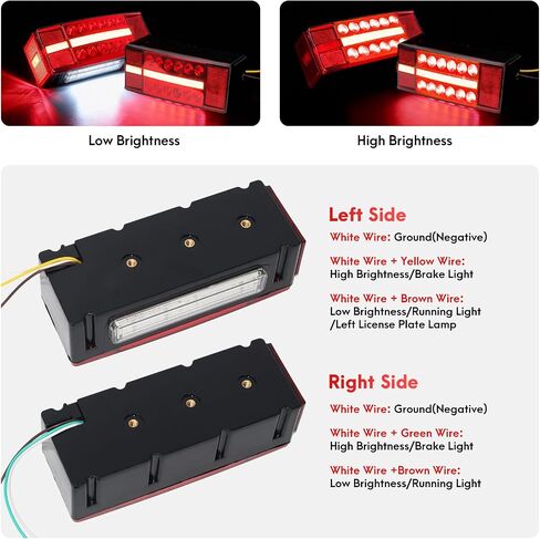مجموعة مصابيح مقطورة القارب، مصابيح خلفية LED للمقطورة IP68 الغاطسة مع شريط ضوء الفرامل الثالث، أضواء علامة جانبية للتوقف، حزام أسلاك بطول 25 قدمًا، DOT FMVSS108 لأكثر من 80 بوصة شاحنة RV Camper in Kuwait