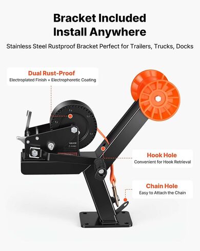 VEVOR Boat Trailer Winch Stand with Roller, 3500 lbs, 20ft Orange Polyester Strap, Boat Winch Mount, for 2-3 Inches W x 3-4 Inches H Trailer Tongue, Fit for Jet Ski, Sailboat, Speedboat in Saudi Arabia