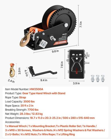 VEVOR Boat Trailer Winch Stand with Roller, 3500 lbs, 20ft Orange Polyester Strap, Boat Winch Mount, for 2-3 Inches W x 3-4 Inches H Trailer Tongue, Fit for Jet Ski, Sailboat, Speedboat in Saudi Arabia