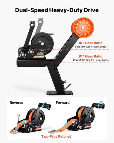 VEVOR Boat Trailer Winch Stand with Roller, 3500 lbs, 20ft Orange Polyester Strap, Boat Winch Mount, for 2-3 Inches W x 3-4 Inches H Trailer Tongue, Fit for Jet Ski, Sailboat, Speedboat in Saudi Arabia