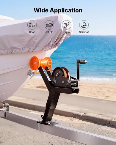 VEVOR Boat Trailer Winch Stand with Roller, 3500 lbs, 20ft Orange Polyester Strap, Boat Winch Mount, for 2-3 Inches W x 3-4 Inches H Trailer Tongue, Fit for Jet Ski, Sailboat, Speedboat in Saudi Arabia