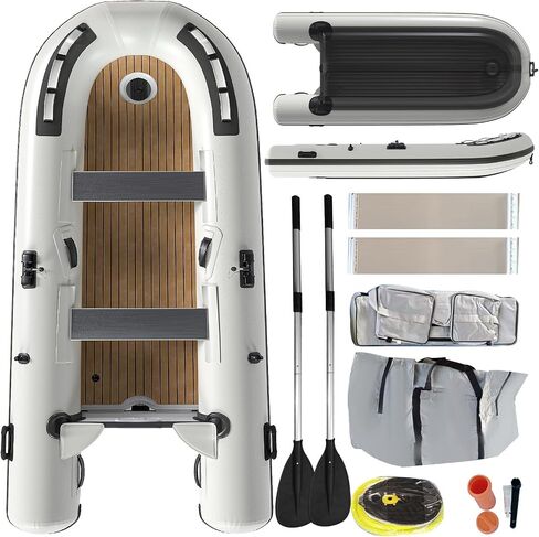 10.5ft Inflatable Dinghy Boat, 1200 lbs Capacity, Transom Sport Tender Rafting Fishing, Inflatable Pontoon Boat for Adults, EVA Foam Floor, 6 Handles, 2 Aluminum Seats, 2 Paddle Holders in Kuwait