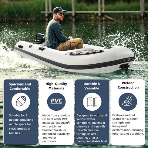 10.5ft Inflatable Dinghy Boat, 1200 lbs Capacity, Transom Sport Tender Rafting Fishing, Inflatable Pontoon Boat for Adults, EVA Foam Floor, 6 Handles, 2 Aluminum Seats, 2 Paddle Holders in Kuwait