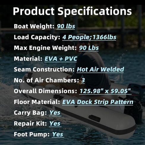 10.5ft Inflatable Dinghy Boat, 1200 lbs Capacity, Transom Sport Tender Rafting Fishing, Inflatable Pontoon Boat for Adults, EVA Foam Floor, 6 Handles, 2 Aluminum Seats, 2 Paddle Holders in Kuwait