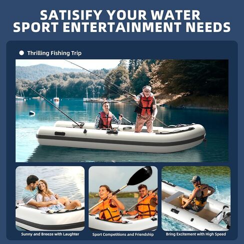 10.5ft Inflatable Dinghy Boat, 1200 lbs Capacity, Transom Sport Tender Rafting Fishing, Inflatable Pontoon Boat for Adults, EVA Foam Floor, 6 Handles, 2 Aluminum Seats, 2 Paddle Holders in Kuwait