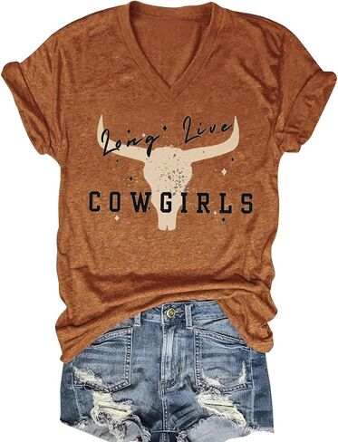 Western Country Shirt for Women Cowgirl Cartoon Boots V Neck Short Sleeve Tops Vintage Cowboy Graphic Tees in Saudi Arabia