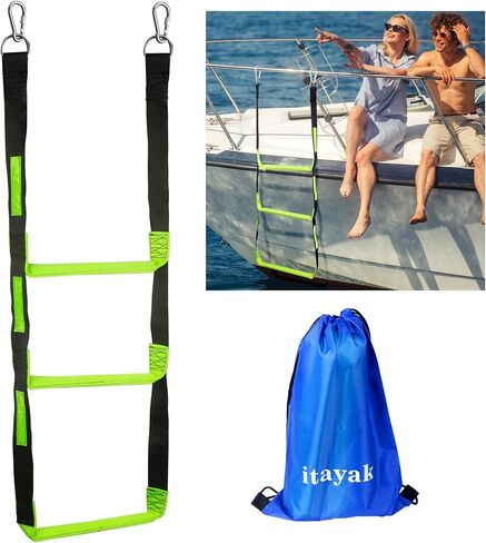 itayak 3 Step Boat Rope Ladder, Foldable Assist Boarding Outdoor Climbing Rope Ladder for Inflatable Boat, Pontoon Boat, Sailboat, Kayak, Motorboat, Canoeing in Kuwait