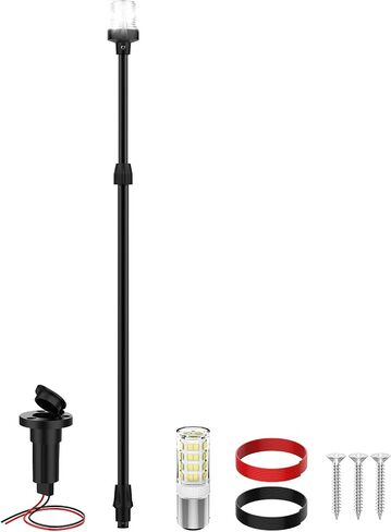 Boat Stern Light Anchor Light, 28"-48" Telescoping Pole Boat Lights LED with Base & Extra Bulb, Waterproof 3NM 360° All Round Marine Navigation Lights for Boats LED for Pontoon, Fishing, Bass Boats in Kuwait