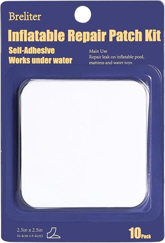Breliter Inflatable Patch Repair Kit - Waterproof TPU Pool Repair Tape, Heavy Duty Repair Patch for Air Mattress, Bounce House, Inflatable Toys, Tent, Swimming Ring - 10 Packs of 2.5in x 2.5in, Square in Kuwait