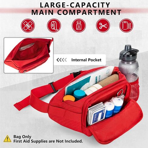 CURMIO Empty First Aid Fanny Pack, Molle Tactical Lifeguard Waist Bag with Whistle, Outdoor Emergency Medical Pouch for Hiking, Camping, Work, Red(Bag Only) in Kuwait