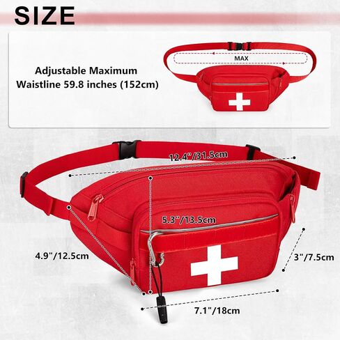 CURMIO Empty First Aid Fanny Pack, Molle Tactical Lifeguard Waist Bag with Whistle, Outdoor Emergency Medical Pouch for Hiking, Camping, Work, Red(Bag Only) in Kuwait