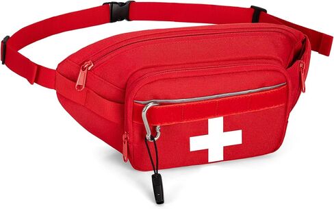 CURMIO Empty First Aid Fanny Pack, Molle Tactical Lifeguard Waist Bag with Whistle, Outdoor Emergency Medical Pouch for Hiking, Camping, Work, Red(Bag Only) in Kuwait