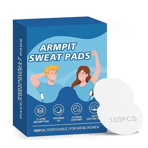 [100 Pack] Armpit Sweat Pads, Super Absorbent & Skin-Friendly Armpit Guards for Men & Women, Individually Wrapped Soft Cotton Pads to Prevent Stains & Odors, Stay Dry & Confident in Saudi Arabia