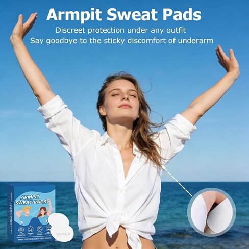 [100 Pack] Armpit Sweat Pads, Super Absorbent & Skin-Friendly Armpit Guards for Men & Women, Individually Wrapped Soft Cotton Pads to Prevent Stains & Odors, Stay Dry & Confident in Saudi Arabia