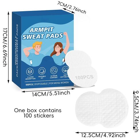 [100 Pack] Armpit Sweat Pads, Super Absorbent & Skin-Friendly Armpit Guards for Men & Women, Individually Wrapped Soft Cotton Pads to Prevent Stains & Odors, Stay Dry & Confident in Saudi Arabia