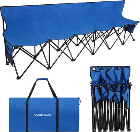 G GOOD GAIN Portable Soccer Bench - Team Bench Soccer 8 Seats with Bag, Sideline Folding Bench, Folded Chair Seating 8 for Football Camp Outdoor Sport Events, Team Chairs for Adults, Black in Kuwait