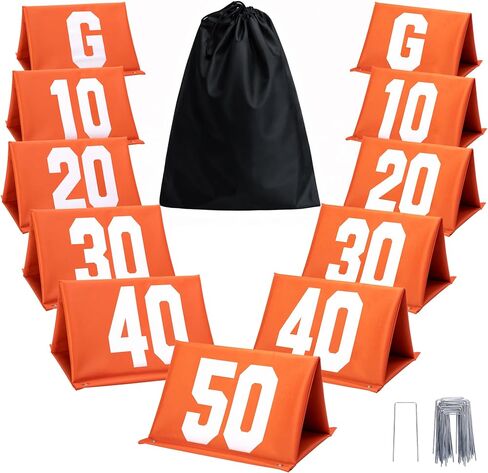 Set of 11 Standing Football Yard Markers, High Visibility Football Field Line Signs with Carrying Bag, Orange Field Yard Markers for Sport Training Equipment in Kuwait