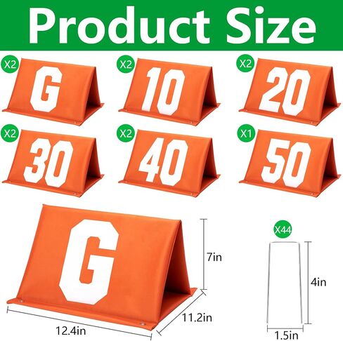 Set of 11 Standing Football Yard Markers, High Visibility Football Field Line Signs with Carrying Bag, Orange Field Yard Markers for Sport Training Equipment in Kuwait
