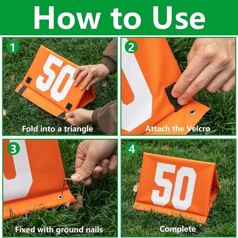 Set of 11 Standing Football Yard Markers, High Visibility Football Field Line Signs with Carrying Bag, Orange Field Yard Markers for Sport Training Equipment in Kuwait