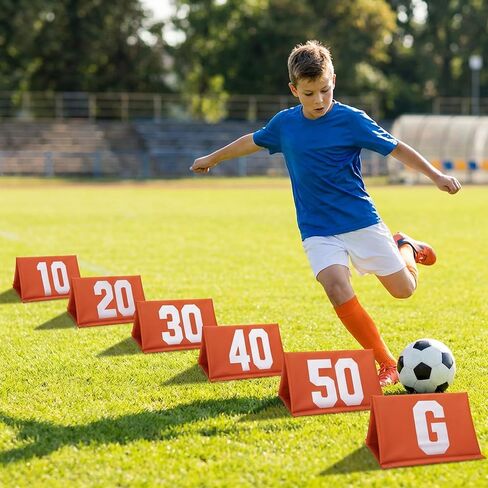 Set of 11 Standing Football Yard Markers, High Visibility Football Field Line Signs with Carrying Bag, Orange Field Yard Markers for Sport Training Equipment in Kuwait