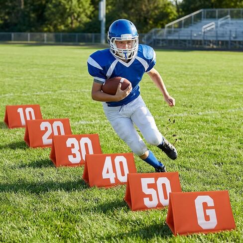 Set of 11 Standing Football Yard Markers, High Visibility Football Field Line Signs with Carrying Bag, Orange Field Yard Markers for Sport Training Equipment in Kuwait