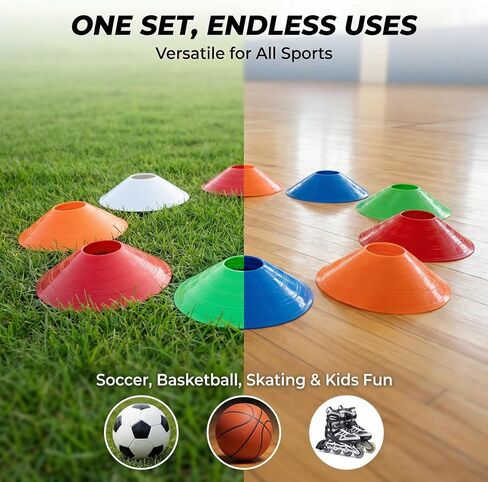 Sport Disc Cones 10 Pack, 5 Colors (Red, Orange, Yellow, Green, Blue), PE Material, for Soccer, Basketball, Skating and Agility Training in Kuwait