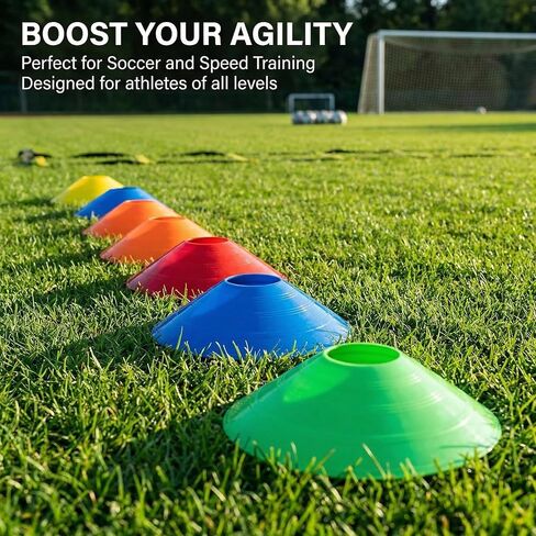 Sport Disc Cones 10 Pack, 5 Colors (Red, Orange, Yellow, Green, Blue), PE Material, for Soccer, Basketball, Skating and Agility Training in Kuwait
