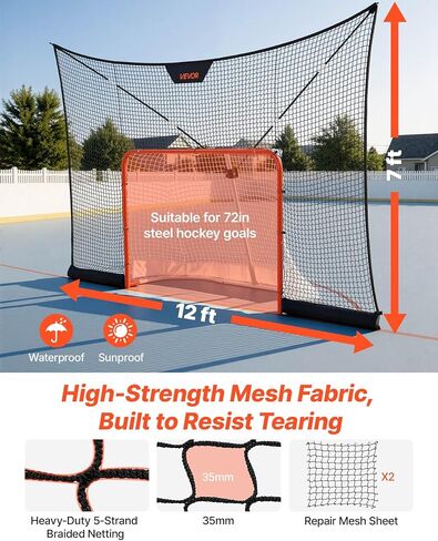 VEVOR Hockey Net Backstop، 12x7 قدم شبكة دعم الهوكي المتينة مع تغطية ممتدة، معدات تدريب خفيفة الوزن ومحمولة في الفناء الخلفي، سهلة التجميع، للشباب البالغين (الشبكة فقط) in Kuwait