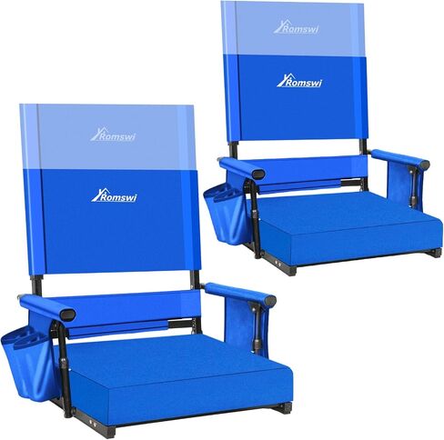 Romswi 2-Pack 2.8" Thick Stadium Seats with Back Support & Armrests, Lightweight Bleacher Chairs with 2 Cup Holders, Portable for Football Games & Events, Support Up to 400lbs in Kuwait