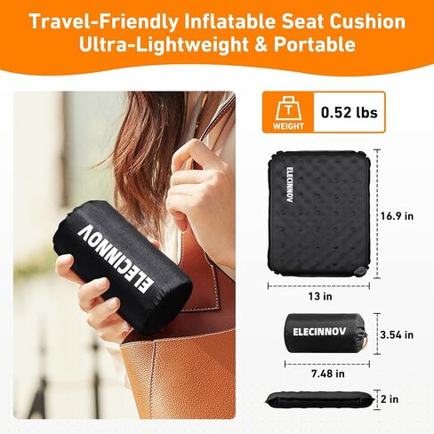 Inflatable Seat Cushion, Self Inflating Memory Foam Portable Stadium Seat Cushions for Bleachers Lightweight Camping Comfort Airplane Cushion for Long Flights Outdoor Events in Kuwait