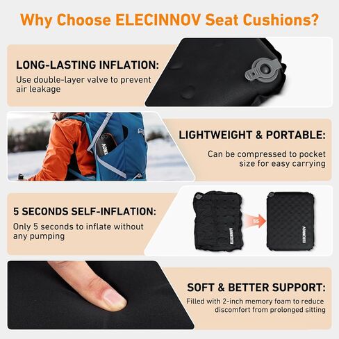Inflatable Seat Cushion, Self Inflating Memory Foam Portable Stadium Seat Cushions for Bleachers Lightweight Camping Comfort Airplane Cushion for Long Flights Outdoor Events in Kuwait