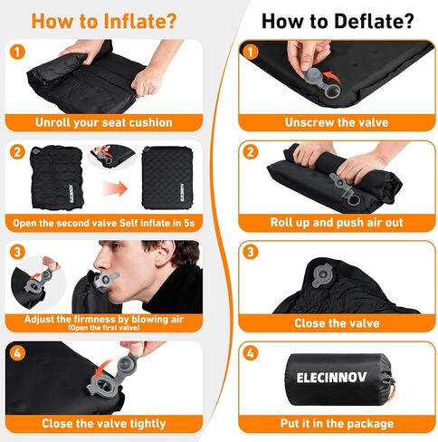 Inflatable Seat Cushion, Self Inflating Memory Foam Portable Stadium Seat Cushions for Bleachers Lightweight Camping Comfort Airplane Cushion for Long Flights Outdoor Events in Kuwait