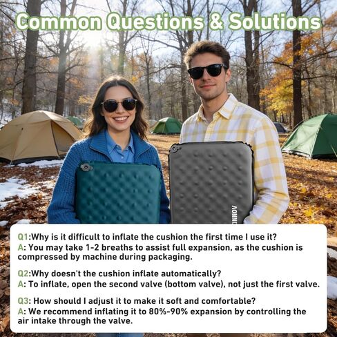 Inflatable Seat Cushion, Self Inflating Memory Foam Portable Stadium Seat Cushions for Bleachers Lightweight Camping Comfort Airplane Cushion for Long Flights Outdoor Events in Kuwait