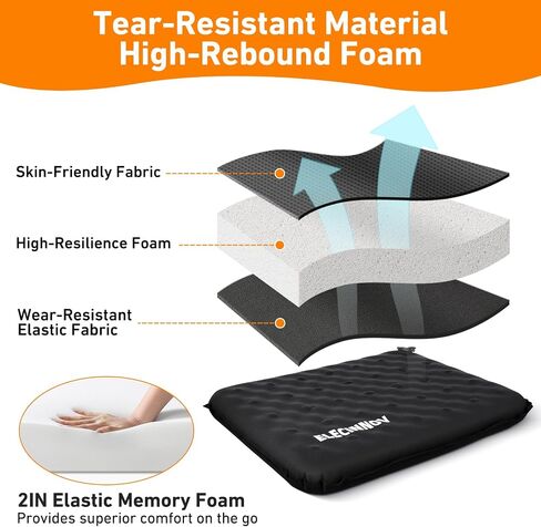 Inflatable Seat Cushion, Self Inflating Memory Foam Portable Stadium Seat Cushions for Bleachers Lightweight Camping Comfort Airplane Cushion for Long Flights Outdoor Events in Kuwait