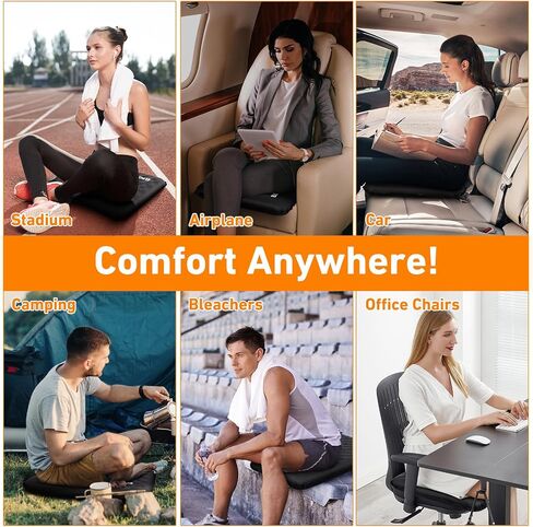 Inflatable Seat Cushion, Self Inflating Memory Foam Portable Stadium Seat Cushions for Bleachers Lightweight Camping Comfort Airplane Cushion for Long Flights Outdoor Events in Kuwait