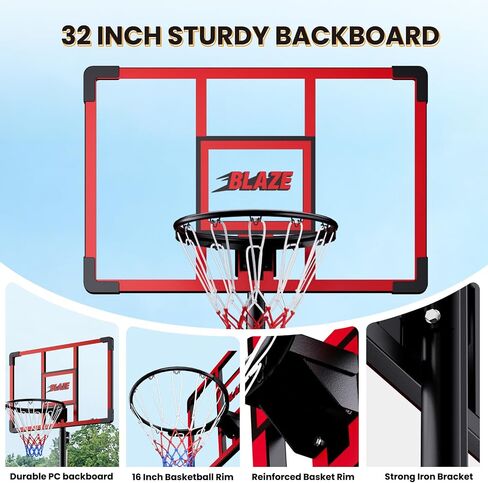 32 Inch Portable Basketball Hoop, Adjustable 4.1–8.5FT Height, Outdoor Basketball Goal with Fillable Base & Weight Bag for Kids Teens Backyard in Kuwait