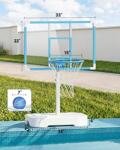 Yohood Pool Basketball Hoop، هدف كرة السلة من الفولاذ المقاوم للصدأ بجانب حمام السباحة، طوق كرة السلة لحمام السباحة بجانب حمام السباحة مع لوحة خلفية للكمبيوتر الشخصي مقاومة للكسر مقاس 33 بوصة in Kuwait