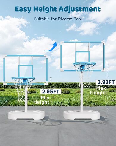 Yohood Pool Basketball Hoop، هدف كرة السلة من الفولاذ المقاوم للصدأ بجانب حمام السباحة، طوق كرة السلة لحمام السباحة بجانب حمام السباحة مع لوحة خلفية للكمبيوتر الشخصي مقاومة للكسر مقاس 33 بوصة in Kuwait