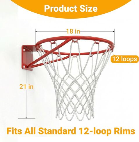Basketball Net Replacement Heavy Duty, Premium Thick Polyester, 12 Loops Professional Basketball Hoop Net, 7.16 oz All Weather Anti-Whip, Fits Standard Indoor Outdoor Rims, Single Pack - White in Kuwait