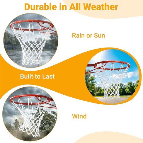 Basketball Net Replacement Heavy Duty, Premium Thick Polyester, 12 Loops Professional Basketball Hoop Net, 7.16 oz All Weather Anti-Whip, Fits Standard Indoor Outdoor Rims, Single Pack - White in Kuwait