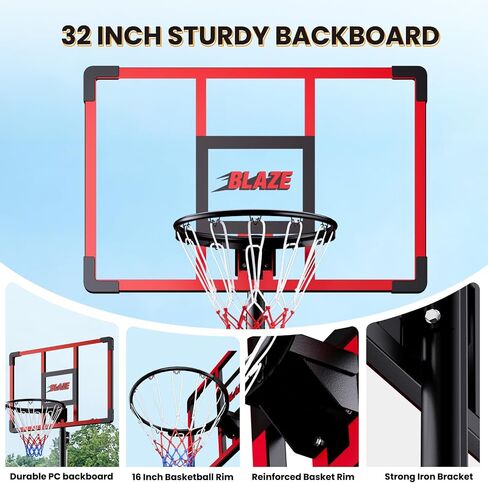 Portable Basketball Hoop for Kids & Teens, 4.1–8.5FT Adjustable Height, 32'' Shatterproof Backboard, Fillable Base with Weight Bag, Outdoor Goal for Backyard & Driveway(Black) in Kuwait