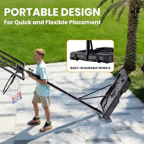 Portable Basketball Hoop for Kids & Teens, 4.1–8.5FT Adjustable Height, 32'' Shatterproof Backboard, Fillable Base with Weight Bag, Outdoor Goal for Backyard & Driveway(Black) in Kuwait