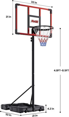 Portable Basketball Hoop for Kids & Teens, 4.1–8.5FT Adjustable Height, 32'' Shatterproof Backboard, Fillable Base with Weight Bag, Outdoor Goal for Backyard & Driveway(Black) in Kuwait