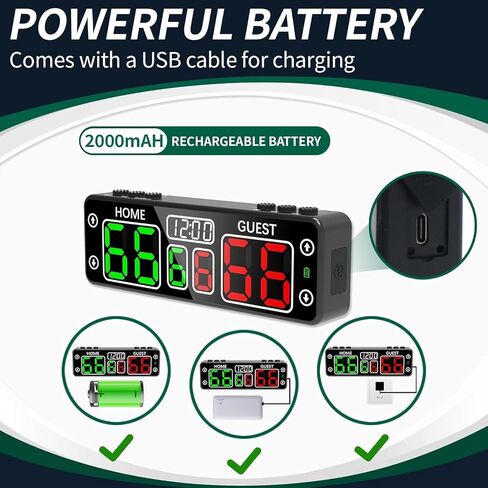 YZ LED Digital Scoreboard with Timer, Rechargeable Electronic Score Keeper, Portable Mini Scoreboard for Cornhole, Pickleball, Basketball, Volleyball,Ping Pong, Backyard Games& Family Game Night in Kuwait