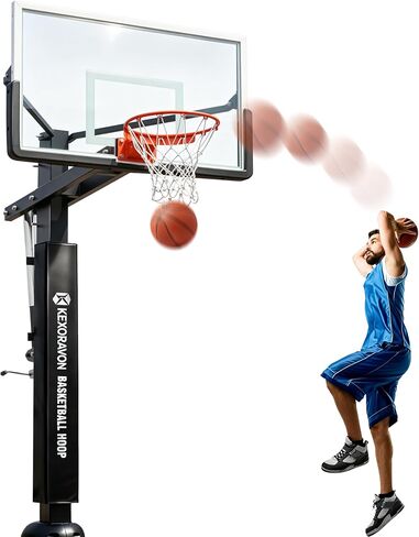 55" In-Ground Basketball Hoop System, Tempered Glass Backboard Outdoor Basketball Goal, Heavy-Duty Steel Pole with Adjustable Rim Height, Professional Basketball Hoop for Driveway Backyard in Kuwait