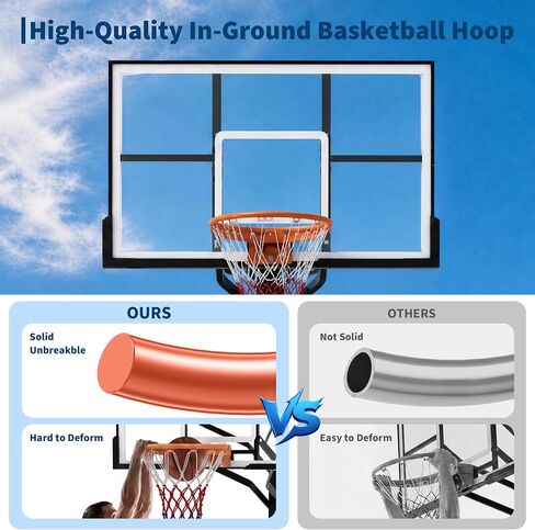 In Ground Basketball Hoops Outdoor, 7.5-10FT Adjustable Height Basketball Goal System, 55 Inch Shatterproof Backboard, Solid Steel Rim for Kids Youth Adults, Backyard, Driveway in Kuwait