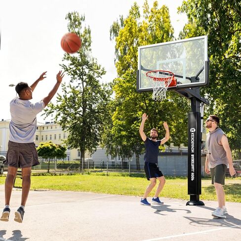 55" In-Ground Basketball Hoop System, Tempered Glass Backboard Outdoor Basketball Goal, Heavy-Duty Steel Pole with Adjustable Rim Height, Professional Basketball Hoop for Driveway Backyard in Kuwait