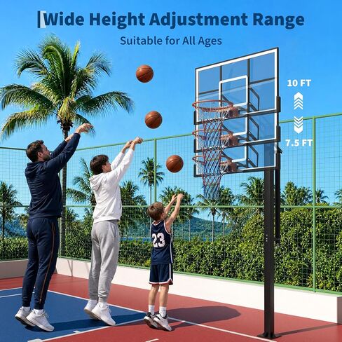 In Ground Basketball Hoops Outdoor, 7.5-10FT Adjustable Height Basketball Goal System, 55 Inch Shatterproof Backboard, Solid Steel Rim for Kids Youth Adults, Backyard, Driveway in Kuwait