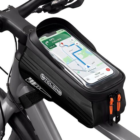 Bike Phone Bag with TPU Sensitive Touch, Waterproof Top Tube Bicycle Front Frame Bag, 1.9L Large Capacity EVA Hard Shell Mount Bike Phone Holder Bag Under 7", Handlebar Bag Bike Accessories in Kuwait